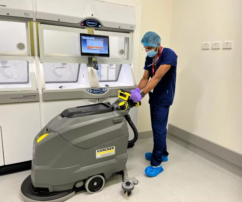 image of a cleaner cleaning hospital