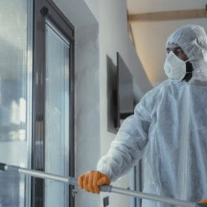 image of cleaner cleaning a hospital window